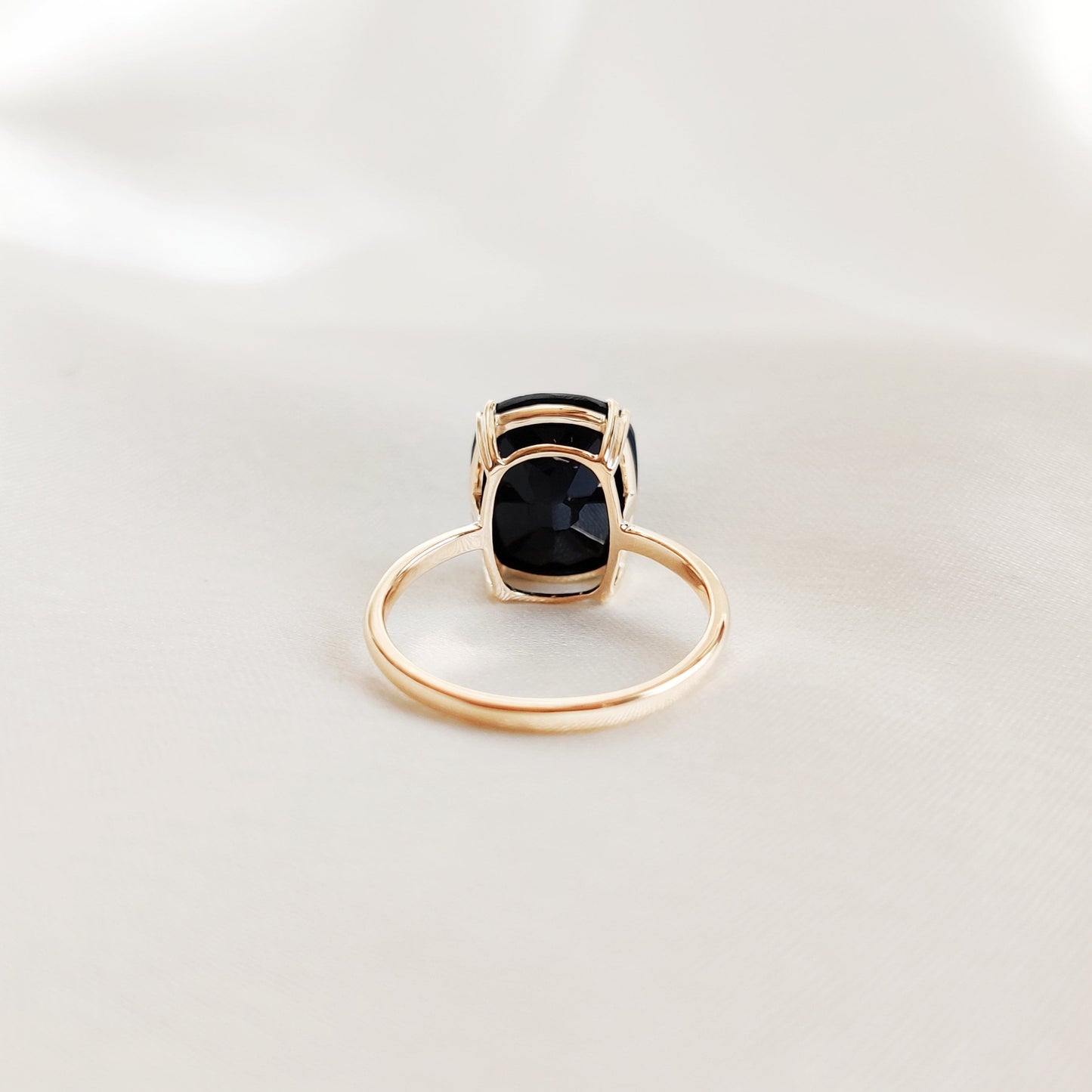 Natural Black Onyx Ring, 14K Solid Yellow Gold Ring, December Birthstone Ring, Cushion Cut Onyx Ring, Black Onyx Statement Ring