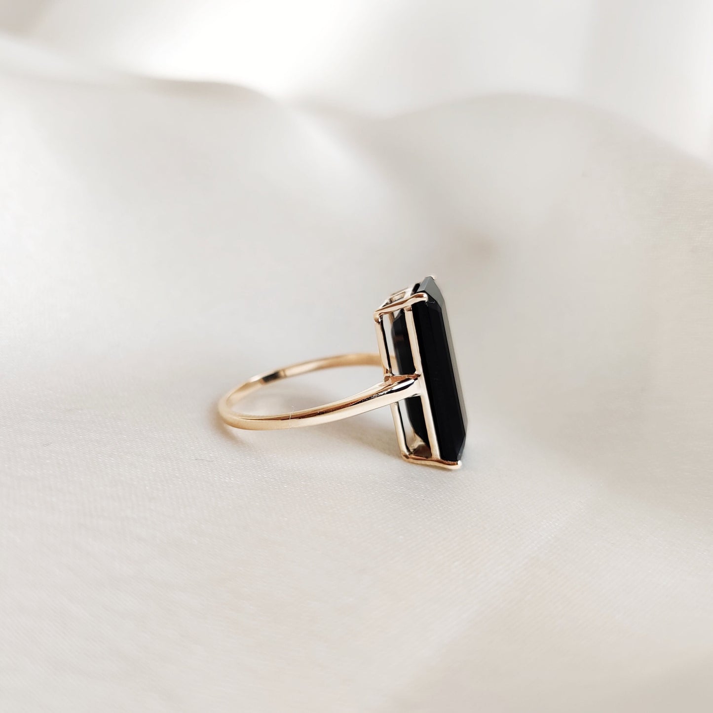 Natural Black Onyx Ring, 14K Solid Yellow Gold Ring, December Birthstone Ring, Black Onyx Octagon Ring, Statement Onyx Gold Ring