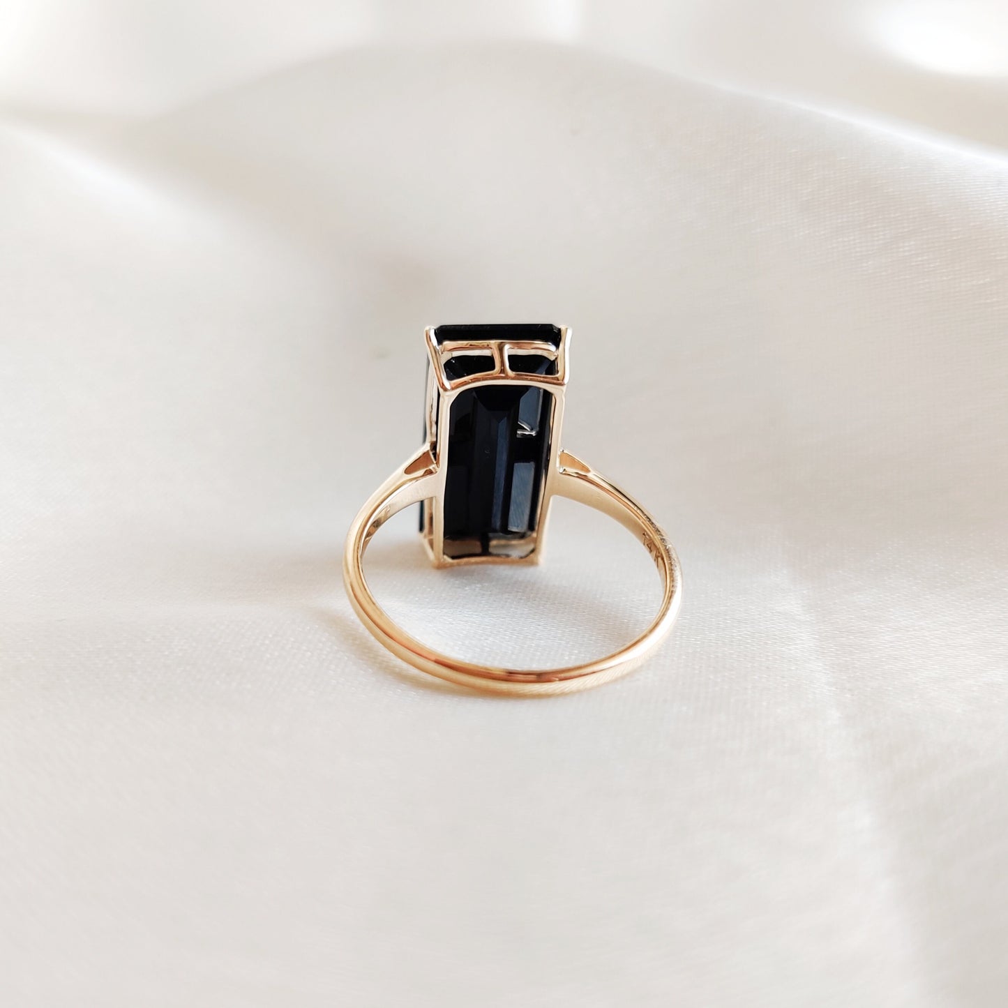 Natural Black Onyx Ring, 14K Solid Yellow Gold Ring, December Birthstone Ring, Black Onyx Octagon Ring, Statement Onyx Gold Ring