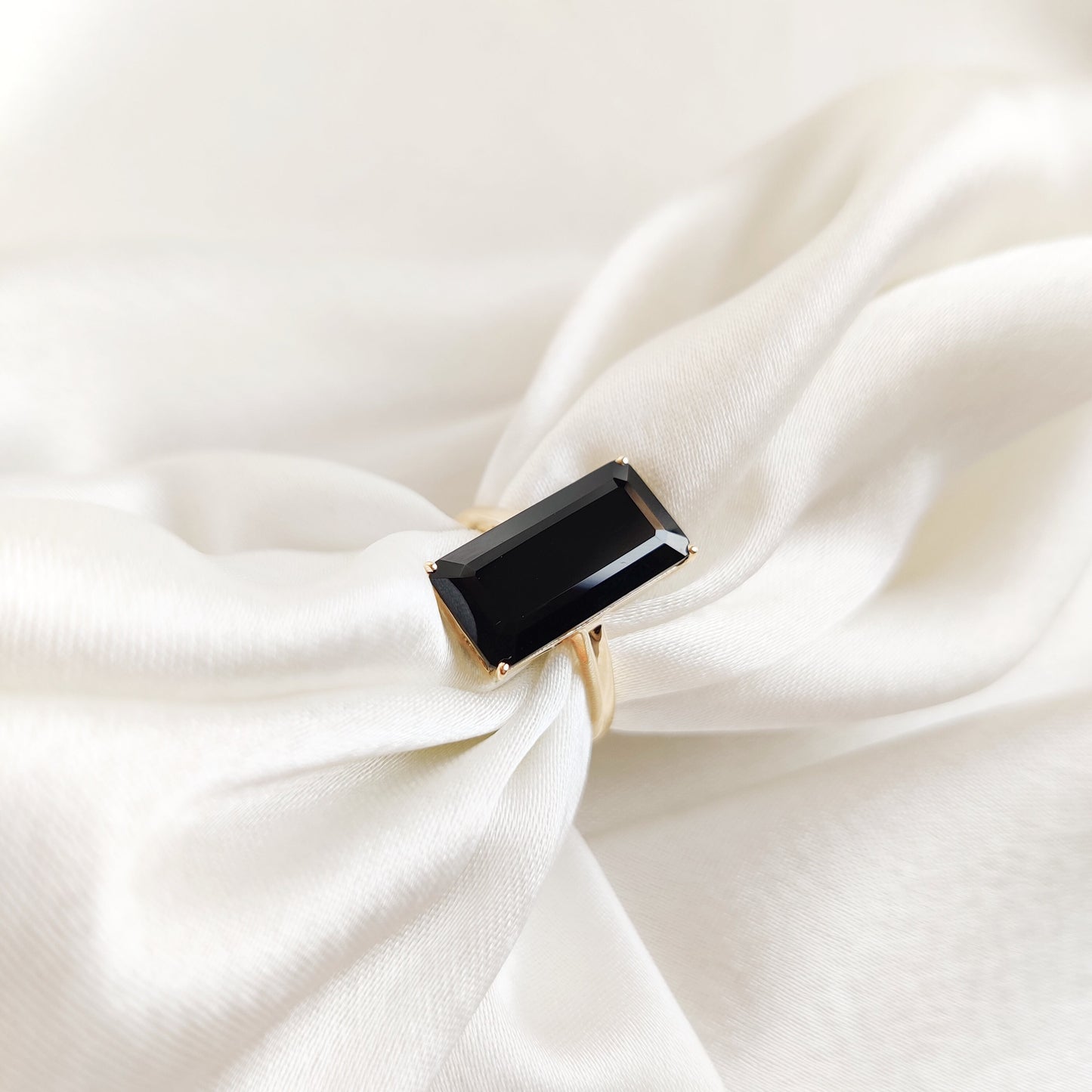 Natural Black Onyx Ring, 14K Solid Yellow Gold Ring, December Birthstone Ring, Black Onyx Octagon Ring, Statement Onyx Gold Ring