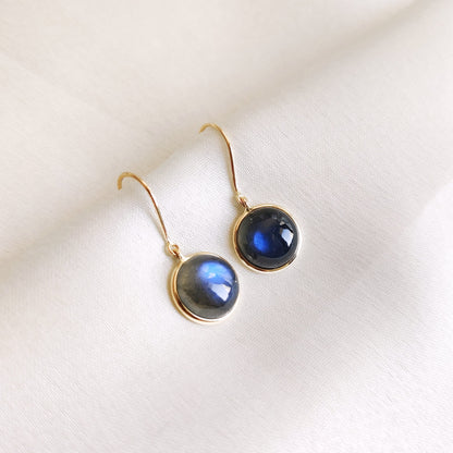 Natural Labradorite Earrings, 14K Solid Yellow Gold Labradorite Earrings, August Birthstone Earrings, Bezel Earrings, Labradorite Jewelry