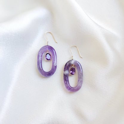 Natural Purple Amethyst Earrings, 14K Solid Yellow Gold Amethyst Earrings, February Birthstone, Statement Amethyst Earrings, Christmas Gift