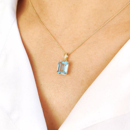 Natural Sky Blue Topaz Pendant, 14K Solid Yellow Gold Topaz Pendant, Octagon Pendant, December Birthstone, Christmas Gift, Topaz Jewelry