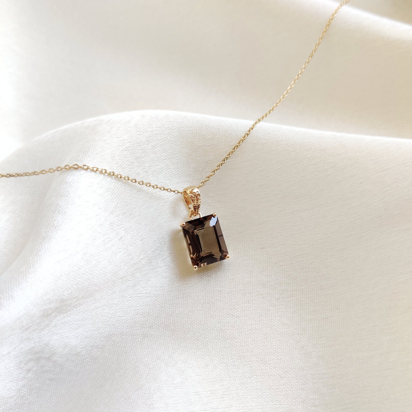 Natural Smoky Quartz Pendant, 14K Solid Yellow Gold Smoky Quartz Pendant, Octagon Pendant, June Birthstone Pendant, Christmas Present