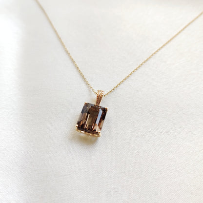 Natural Smoky Quartz Pendant, 14K Solid Yellow Gold Smoky Quartz Pendant, Octagon Pendant, June Birthstone Pendant, Christmas Present