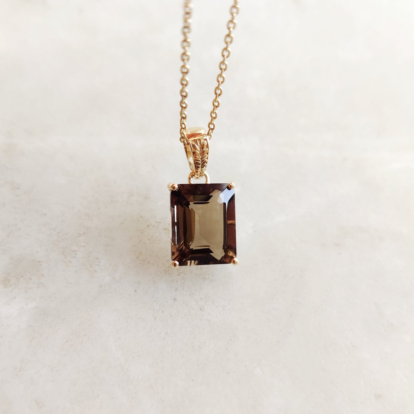 Natural Smoky Quartz Pendant, 14K Solid Yellow Gold Smoky Quartz Pendant, Octagon Pendant, June Birthstone Pendant, Christmas Present