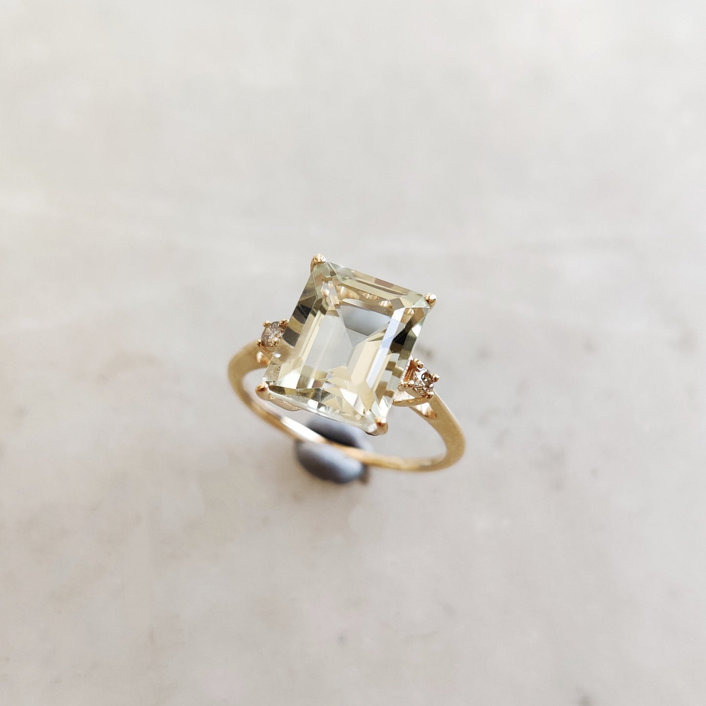 Natural Green Amethyst & Diamond Ring, 14K Solid Yellow Gold Ring, February Birthstone Ring, Dainty Amethyst Ring, Christmas Present