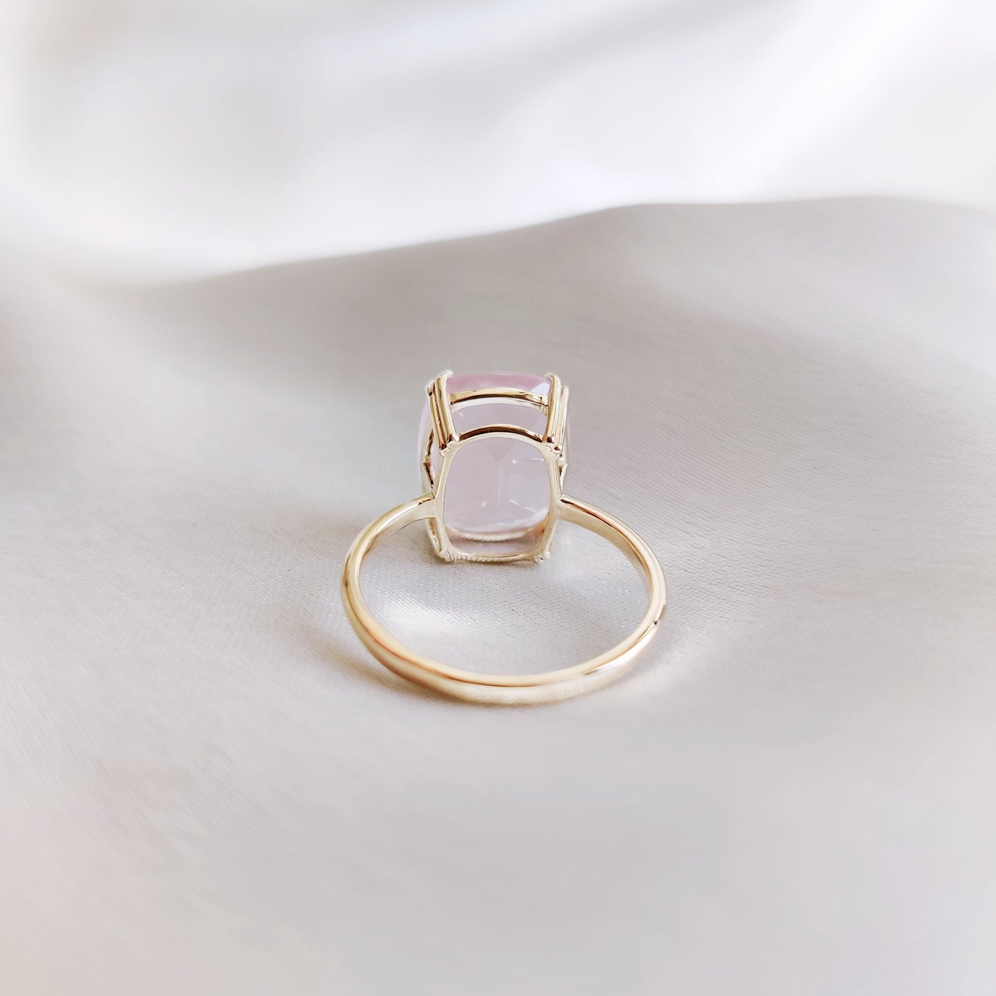 Natural Rose Quartz Ring, 14K Solid Yellow Gold Ring, January Birthstone Ring, Cushion Cut Rose Quartz Ring, Rose Quartz Jewelry