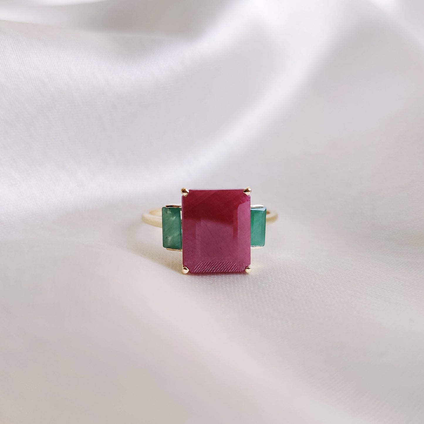 Natural Ruby & Emerald Ring, 14K Solid Yellow Gold Ring, July and May Birthstone Ring, Multi Stone Ring, Dainty Emerald Ring, Christmas Gift