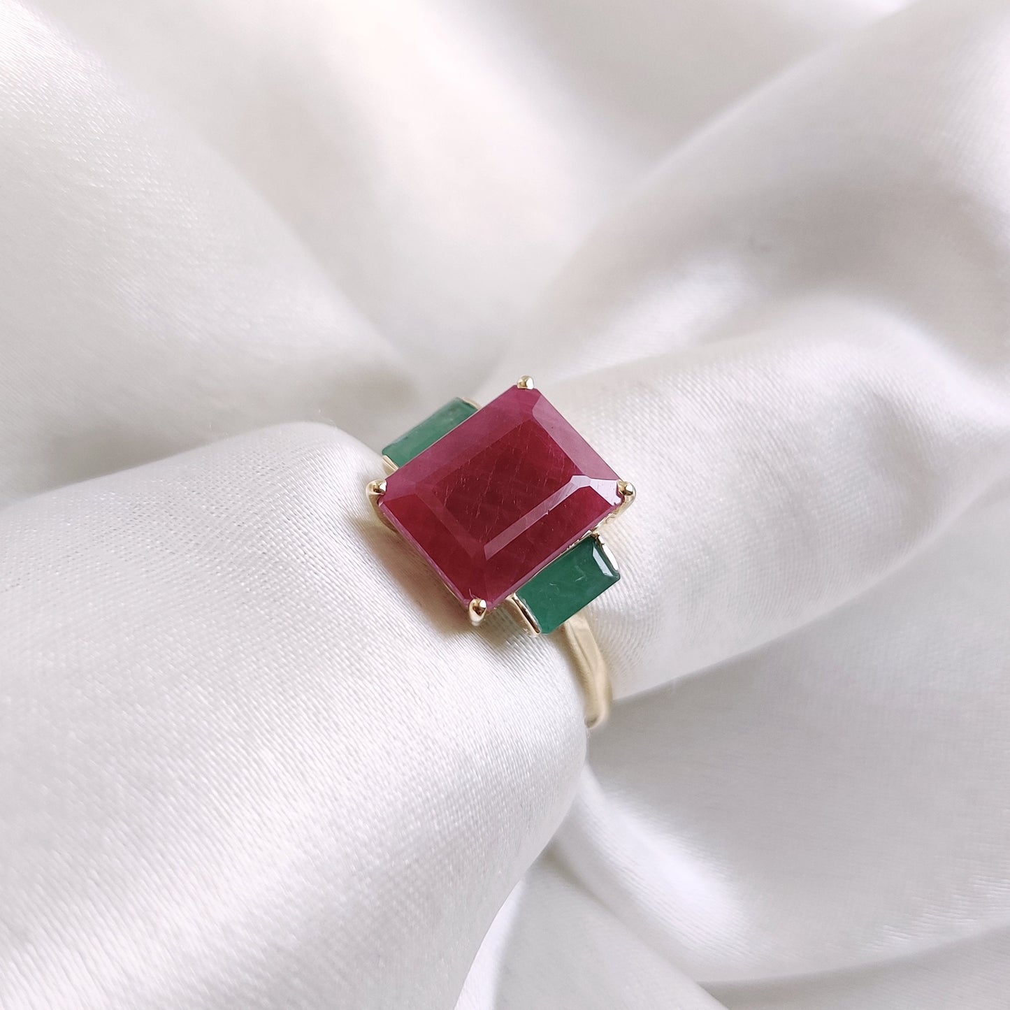 Natural Ruby & Emerald Ring, 14K Solid Yellow Gold Ring, July and May Birthstone Ring, Multi Stone Ring, Dainty Emerald Ring, Christmas Gift