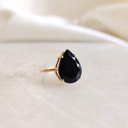 Natural Black Onyx Ring, 14K Solid Yellow Gold Black Onyx Ring, December Birthstone Ring, Black Onyx Jewelry, Birthday Gift, Statement Ring