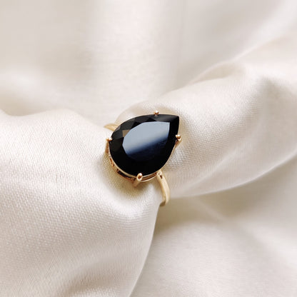 Natural Black Onyx Ring, 14K Solid Yellow Gold Black Onyx Ring, December Birthstone Ring, Black Onyx Jewelry, Birthday Gift, Statement Ring