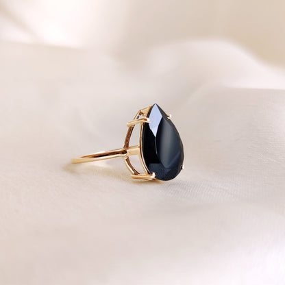 Natural Black Onyx Ring, 14K Solid Yellow Gold Black Onyx Ring, December Birthstone Ring, Black Onyx Jewelry, Birthday Gift, Statement Ring