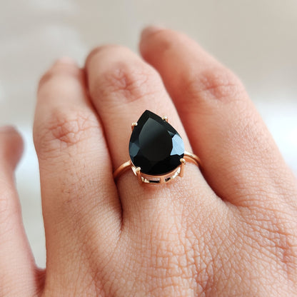 Natural Black Onyx Ring, 14K Solid Yellow Gold Black Onyx Ring, December Birthstone Ring, Black Onyx Jewelry, Birthday Gift, Statement Ring