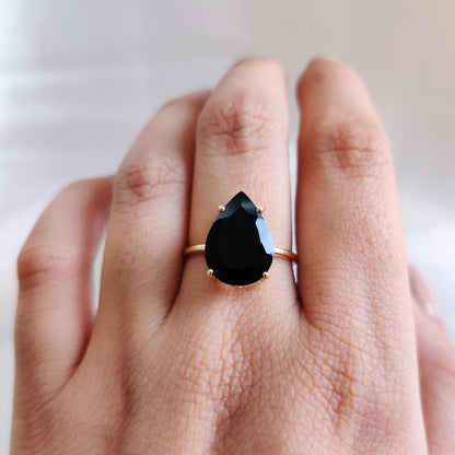 Natural Black Onyx Ring, 14K Solid Yellow Gold Black Onyx Ring, December Birthstone Ring, Black Onyx Jewelry, Birthday Gift, Statement Ring