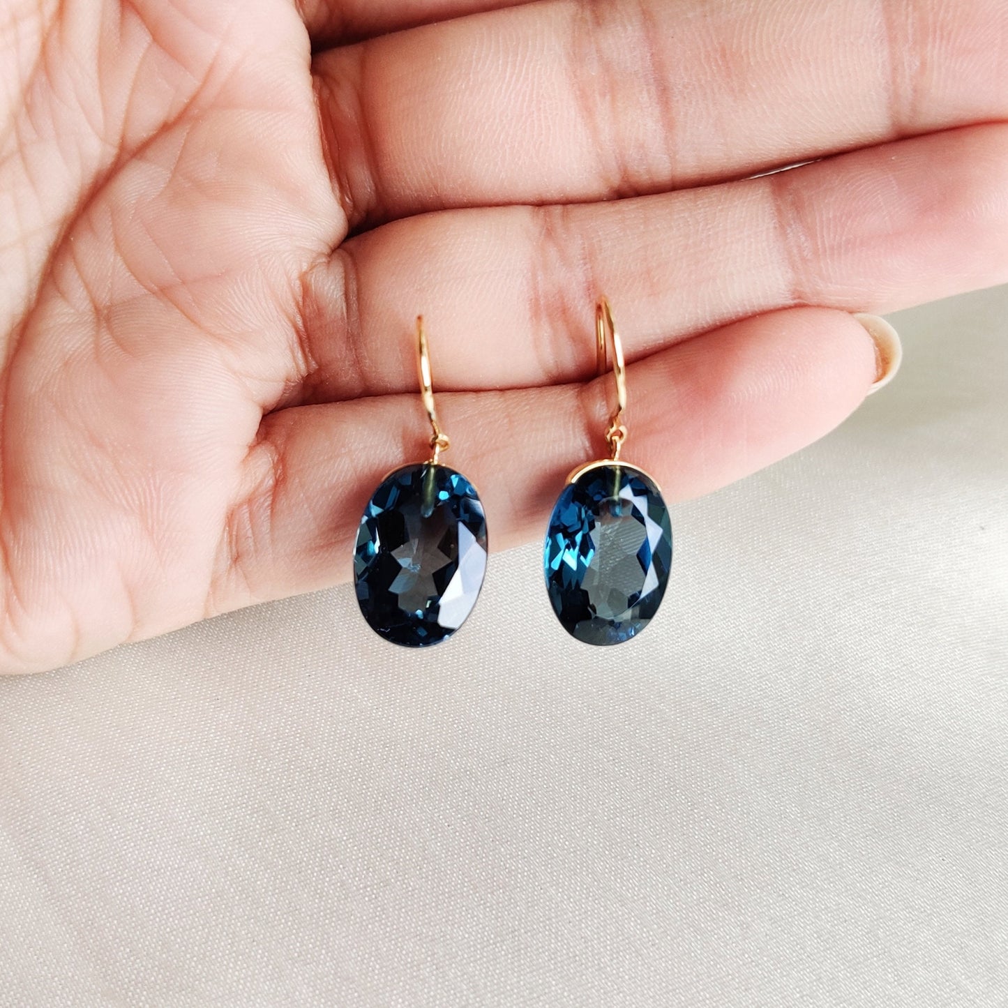 Natural London Blue Topaz Earrings, Solid Gold Blue Topaz Earrings, Blue Topaz Drop Earring, December Birthstone Earrings, Wedding Present