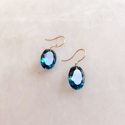 Natural London Blue Topaz Earrings, Solid Gold Blue Topaz Earrings, Blue Topaz Drop Earring, December Birthstone Earrings, Wedding Present