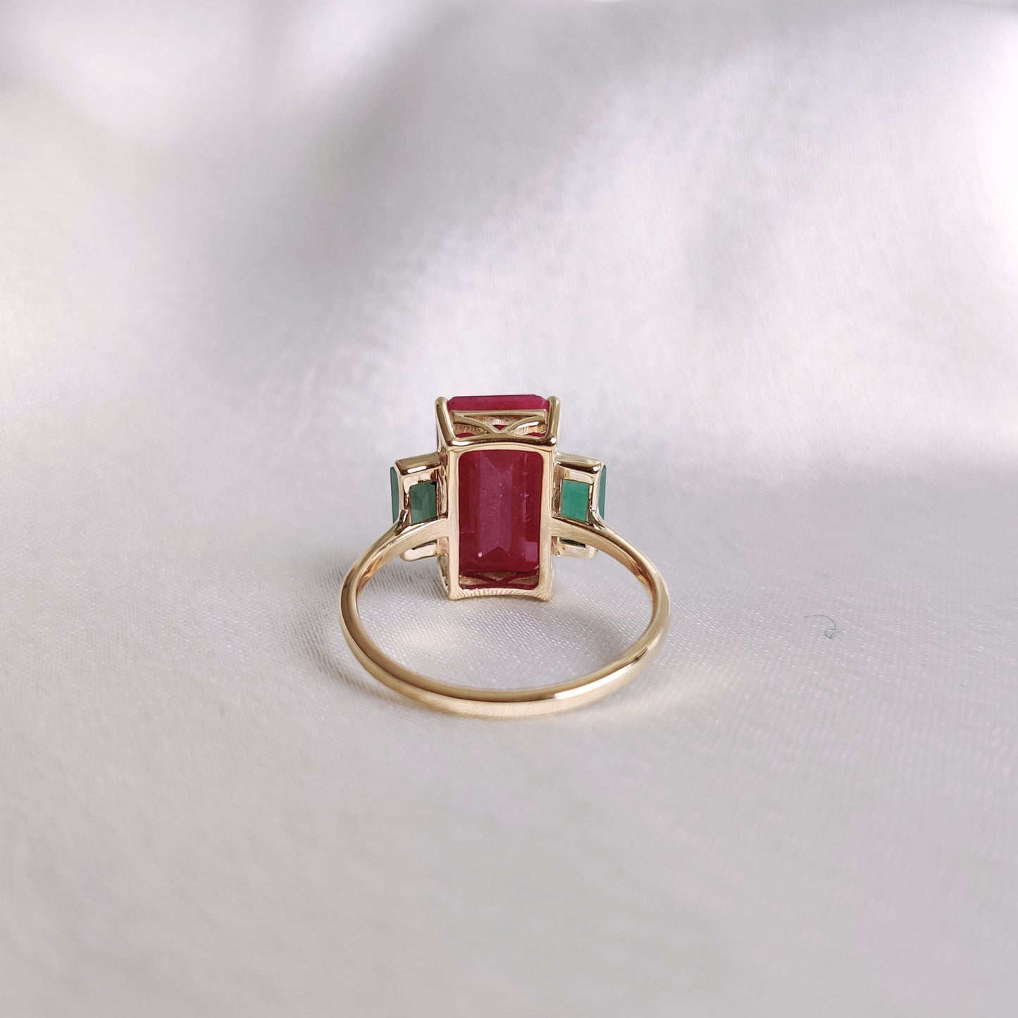 Natural Ruby & Emerald Ring, 14K Solid Yellow Gold Ring, July and May Birthstone Ring, Multi Stone Octagon Ring, Christmas Present