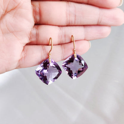 Natural Purple Amethyst Earrings, 14K Solid Gold Amethyst Earrings, February Birthstone Earrings, Statement Amethyst Earrings, Birthday Gift