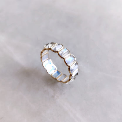 Natural Rainbow Moonstone Ring, 14K Solid Yellow Gold  Ring, Bezel Ring, Moonstone Infinity Ring, June Birthstone Ring, Christmas Present