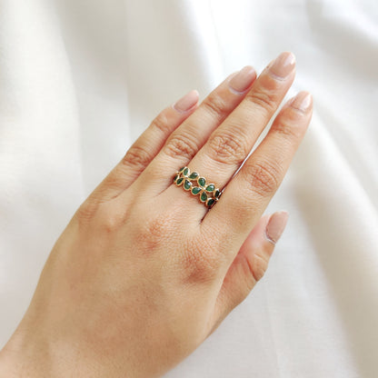 Natural Emerald Ring, 14K Solid Yellow Gold Emerald Ring, May Birthstone Ring, Emerald Bezel Ring, Floral Infinity Ring, Christmas Gift