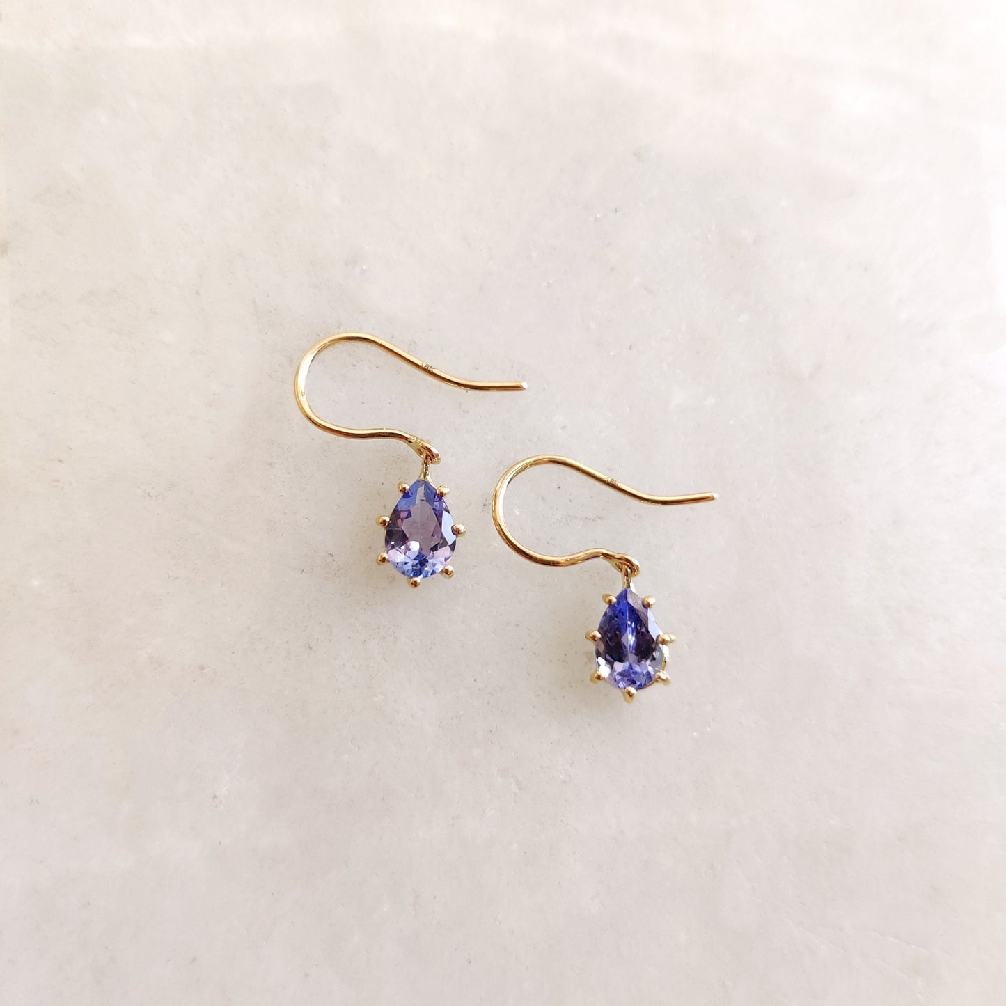 Solid Gold Natural Tanzanite Earrings, 14K Yellow Gold Tanzanite Earrings, Dainty Pear Cut Tanzanite Earrings, December Birthstone Earrings