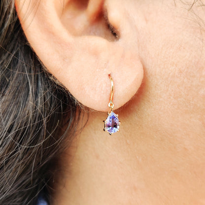 Solid Gold Natural Tanzanite Earrings, 14K Yellow Gold Tanzanite Earrings, Dainty Pear Cut Tanzanite Earrings, December Birthstone Earrings