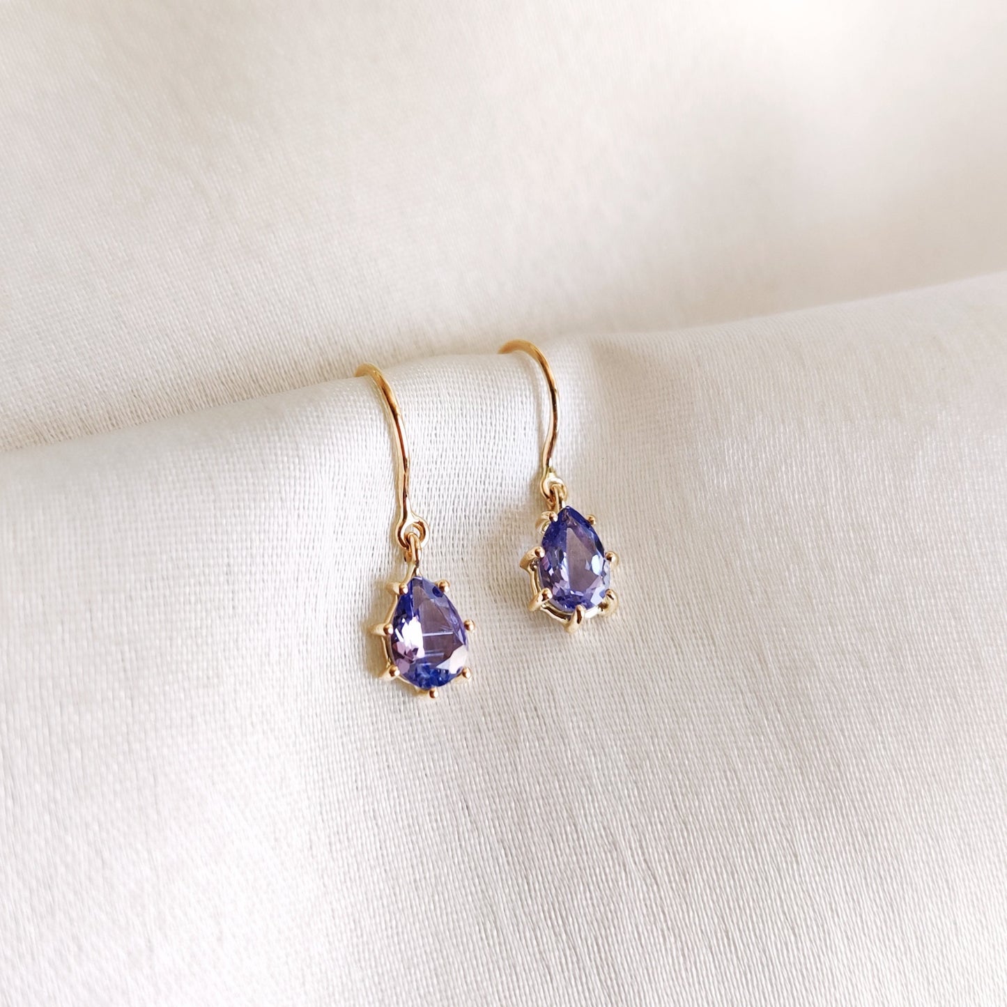 Solid Gold Natural Tanzanite Earrings, 14K Yellow Gold Tanzanite Earrings, Dainty Pear Cut Tanzanite Earrings, December Birthstone Earrings