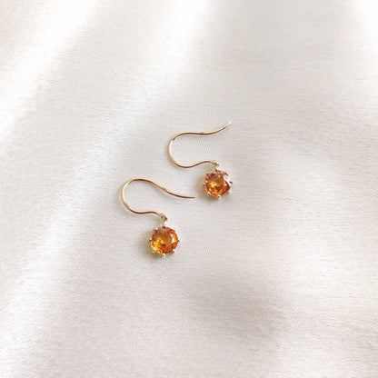 Solid Gold Natural Yellow Sapphire Earrings, 14K Yellow Gold Sapphire Earrings, Dainty Round Sapphire Earrings, September Birthstone Earring