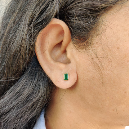 Natural Emerald Studs, 14K Solid Gold Emerald Studs, Dainty Octagon Emerald Studs, May Birthstone Studs, Christmas Present