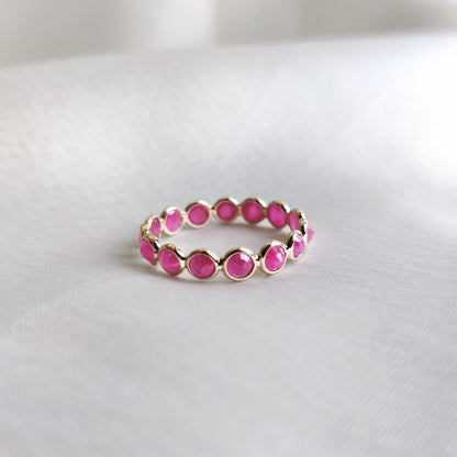 Natural Ruby Ring, 14K Solid Yellow Gold Ruby Ring, Full Eternity Ruby Ring, July Birthstone Ring, Ruby Bezel Ring, Christmas Present