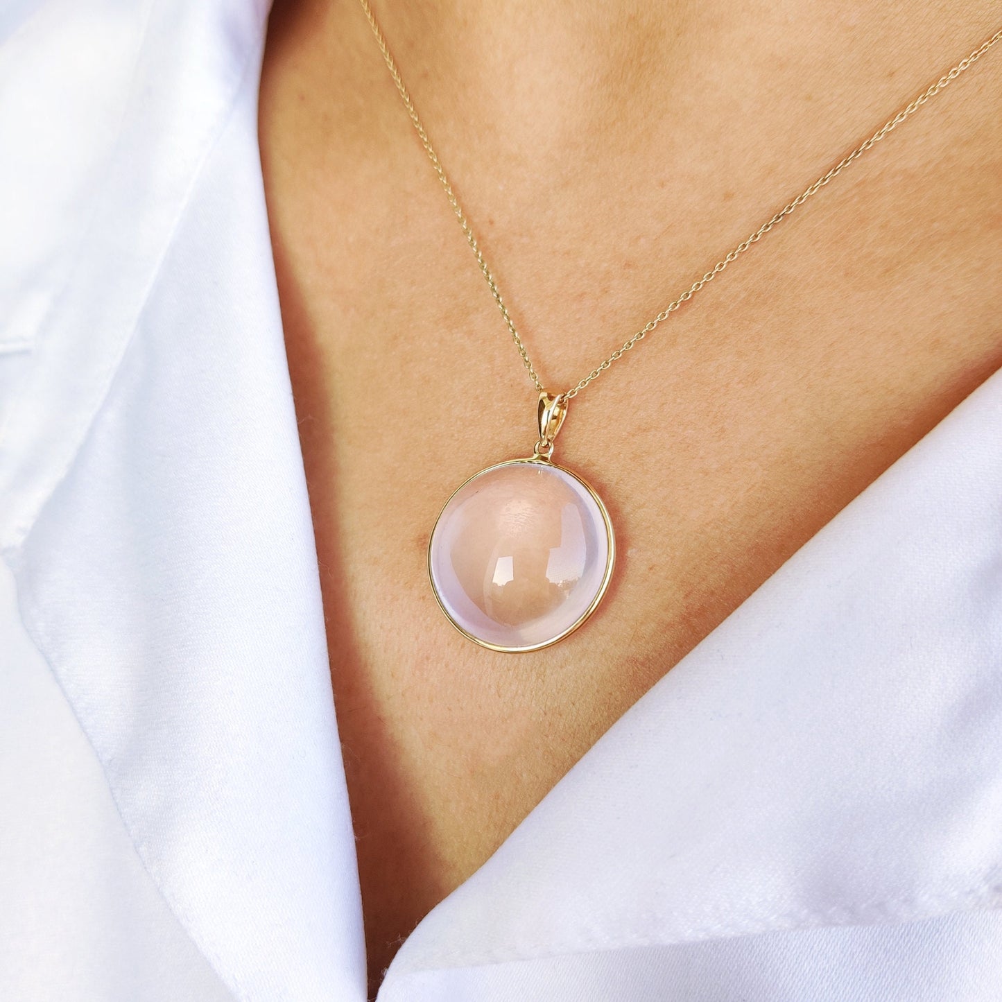 Natural Rose Quartz Pendant, 14K Solid Yellow Gold Rose Quartz Pendant, January Birthstone Pendant, Rose Quartz Jewelry, Birthday Present