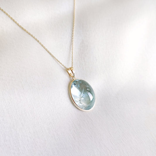 Natural Aquamarine Pendant, 14K Solid Gold Aquamarine Pendant, Solid Gold Pendant, March Birthstone, Christmas Gift, Aquamarine Jewelry