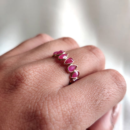 Natural Ruby & Emerald Ring, 14K Solid Yellow Gold Ring, Bezel Set Infinity Ring, May and July Birthstone, Dainty Stackable Ring