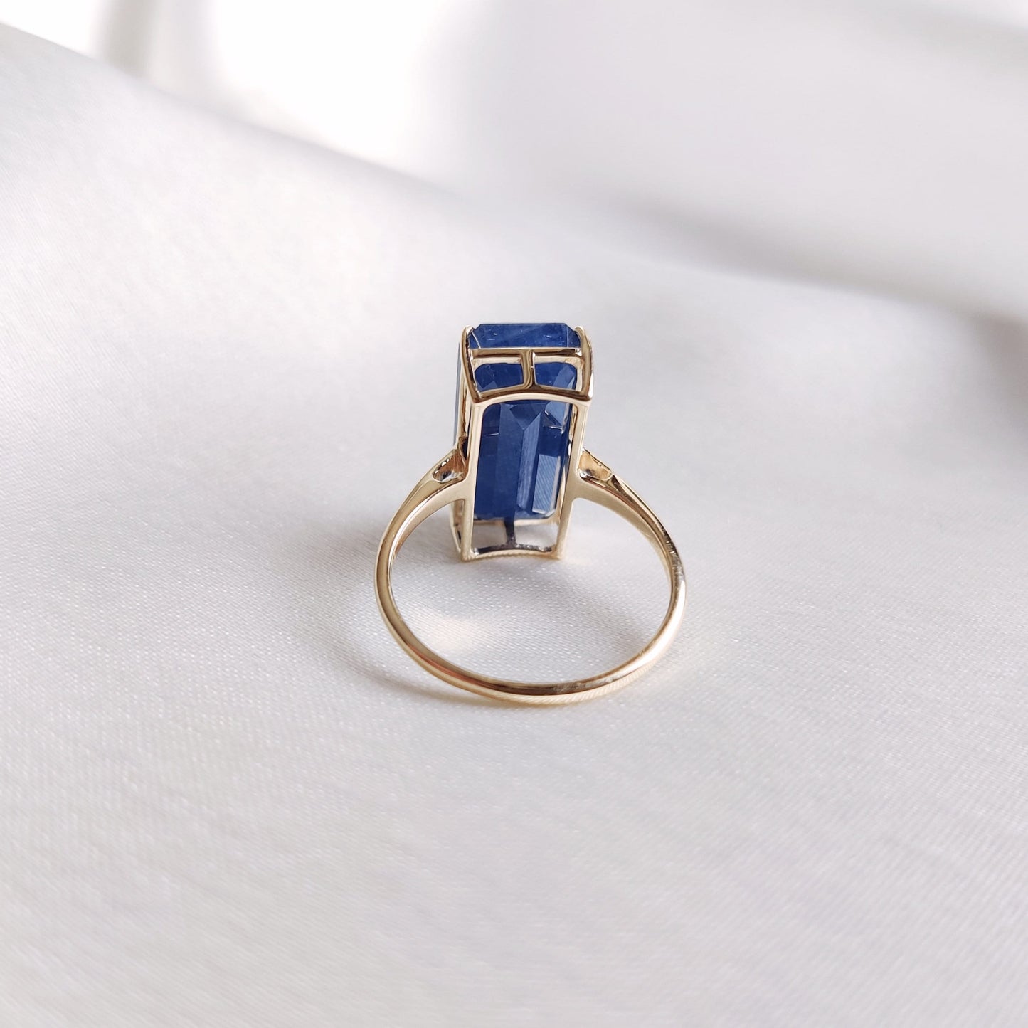 Natural Blue Sapphire Ring, 14K Solid Yellow Gold Blue Sapphire Ring, September Birthstone Ring, Emerald Cut Saphhire Ring, Christmas Gift