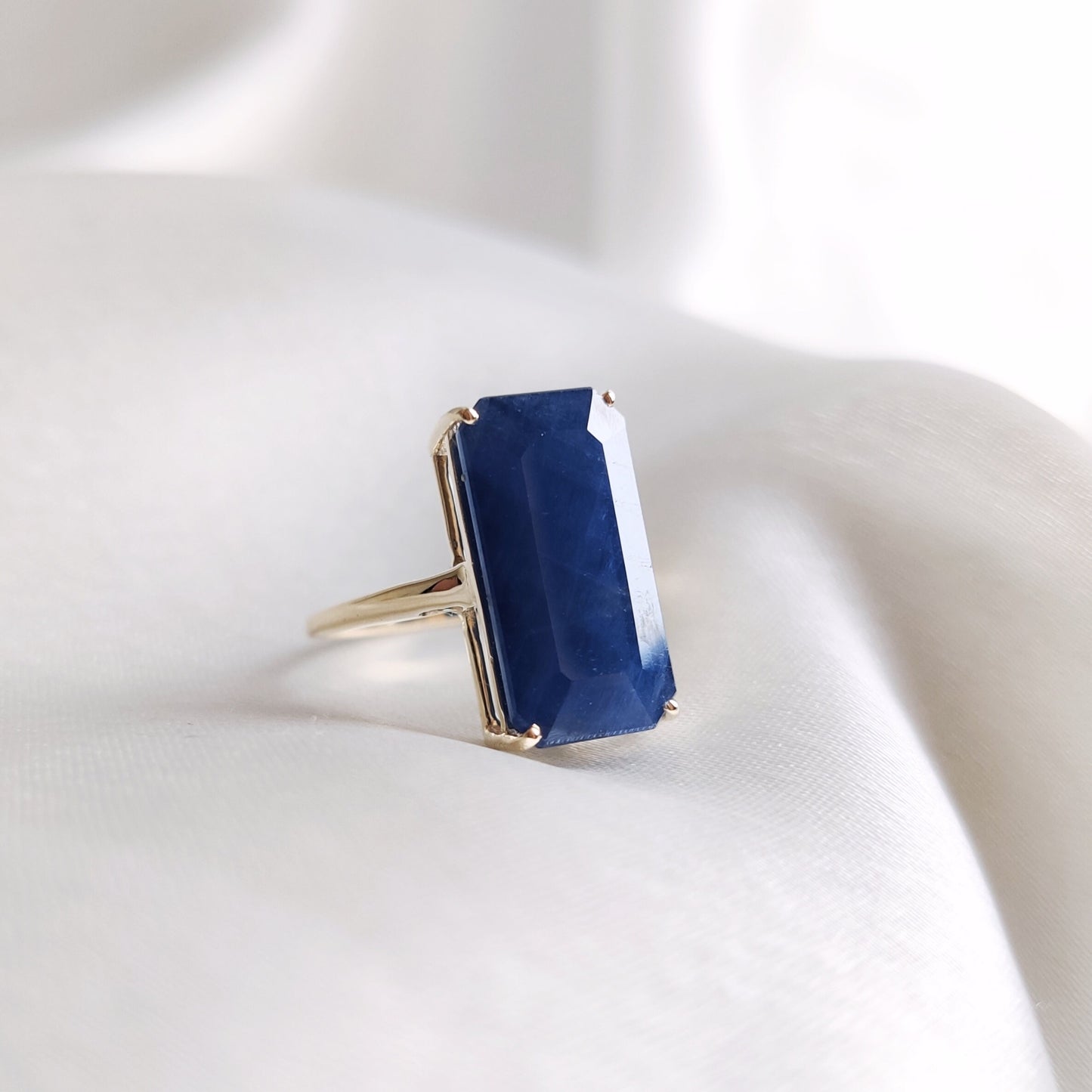 Natural Blue Sapphire Ring, 14K Solid Yellow Gold Blue Sapphire Ring, September Birthstone Ring, Emerald Cut Saphhire Ring, Christmas Gift