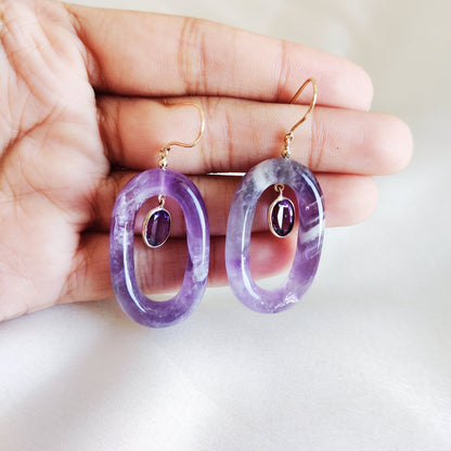 Natural Purple Amethyst Earrings, 14K Solid Yellow Gold Amethyst Earrings, February Birthstone, Statement Amethyst Earrings, Christmas Gift