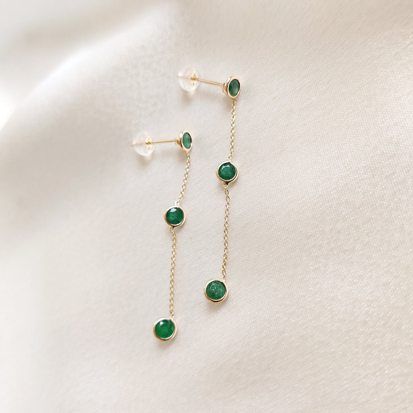 Natural Emerald Drop Earrings, 14K Solid Gold Emerald Earrings, Dainty Emerald Danglers, May Birthstone Earrings, Christmas Present