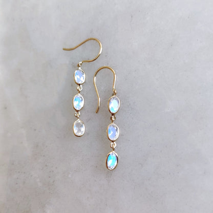 Natural Rainbow Moonstone Earrings, Solid Gold Earrings, Blue Moonstone Danglers, June Birthstone Earrings, Dainty Moonstone Earrings