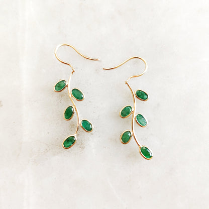 Natural Emerald Earrings, 14K Solid Gold Emerald Earrings, Dainty Emerald Drop Earrings, May Birthstone Earrings, Christmas Present