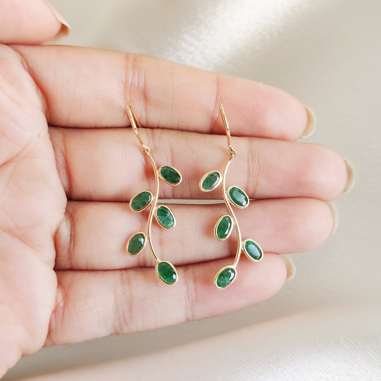 Natural Emerald Earrings, 14K Solid Gold Emerald Earrings, Dainty Emerald Drop Earrings, May Birthstone Earrings, Christmas Present