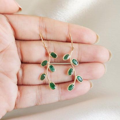 Natural Emerald Earrings, 14K Solid Gold Emerald Earrings, Dainty Emerald Drop Earrings, May Birthstone Earrings, Christmas Present