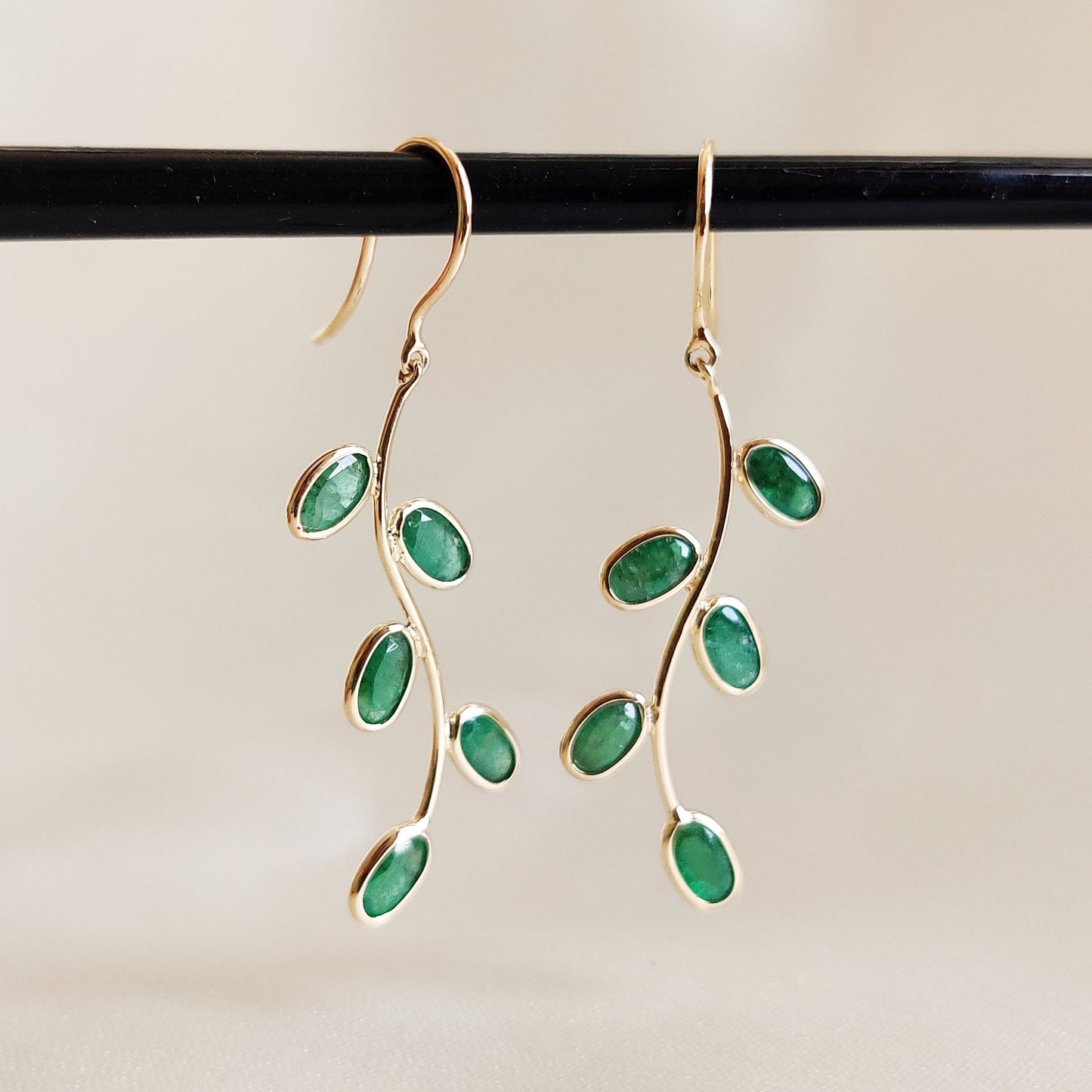 Natural Emerald Earrings, 14K Solid Gold Emerald Earrings, Dainty Emerald Drop Earrings, May Birthstone Earrings, Christmas Present