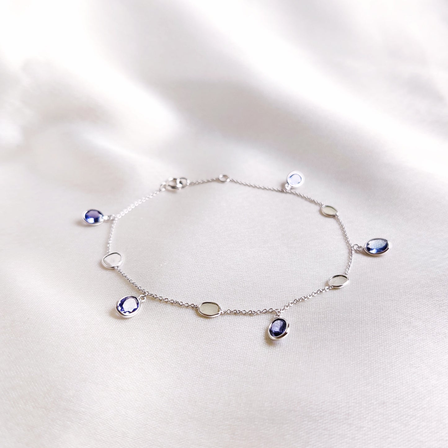 Natural Tanzanite & Diamond Polki Bracelet, 14K Solid White Gold Bracelet, Dainty Tanzanite Bracelet, Natural Diamond Slice Bracelet