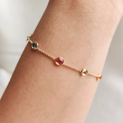 Natural Multi Sapphire Bracelet, 14K Solid Gold Multi Sapphire Bracelet, Dainty Sapphire Bezel Bracelet, September Birthstone Bracelet