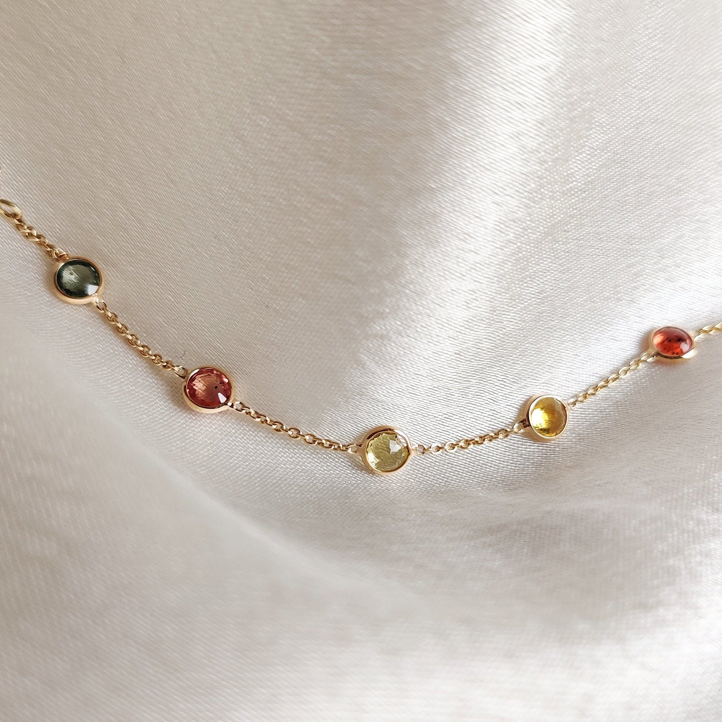 Natural Multi Sapphire Bracelet, 14K Solid Gold Multi Sapphire Bracelet, Dainty Sapphire Bezel Bracelet, September Birthstone Bracelet