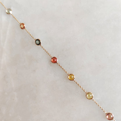 Natural Multi Sapphire Bracelet, 14K Solid Gold Multi Sapphire Bracelet, Dainty Sapphire Bezel Bracelet, September Birthstone Bracelet