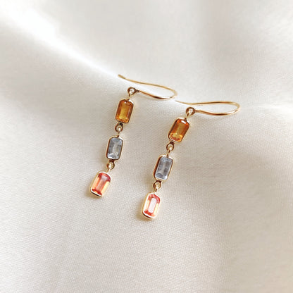 14K Gold Natural Multi Sapphire Earrings, Solid Gold Sapphire Earrings, Dainty Sapphire Drop Earrings, September Birthstone Earrings