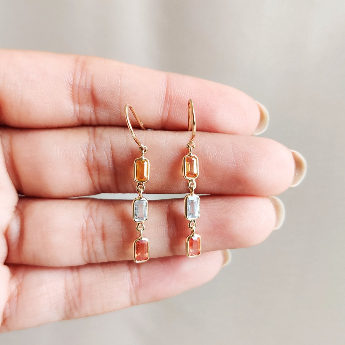 14K Gold Natural Multi Sapphire Earrings, Solid Gold Sapphire Earrings, Dainty Sapphire Drop Earrings, September Birthstone Earrings