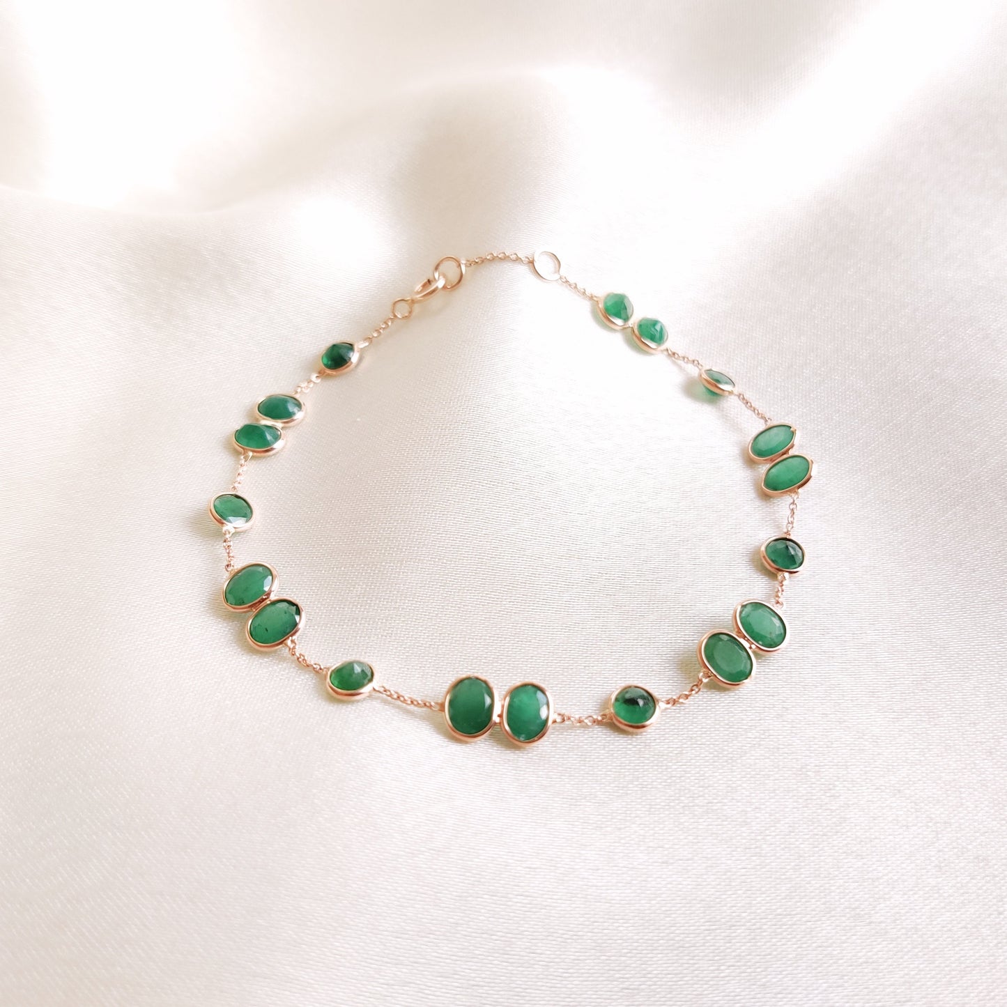 Natural Emerald Bracelet, 14K Solid Gold Emerald Bracelet, Dainty Emerald Bezel Set Bracelet, May Birthstone Bracelet, Emerald Jewelry